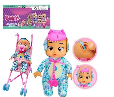 高档1比1 12寸搪胶头搪胶手毛绒棉身体带真实流眼泪。水晶睡衣恐龙哭泣娃娃带四声音乐cry Babies-Tutti Fritti带流眼泪功能，带奶嘴。带大号推车 - OBL10357778