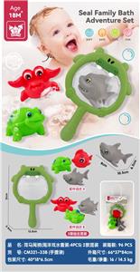 河马网捞(海洋戏水套装:4PCS) 2款混装)婴儿玩具搪胶浴室洗澡沐浴搪胶动物搪胶捞鱼 - OBL10363925