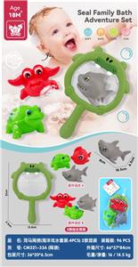 河马网捞(海洋戏水套装:4PCS) 2款混装)婴儿玩具搪胶浴室洗澡沐浴搪胶动物搪胶捞鱼 - OBL10363927