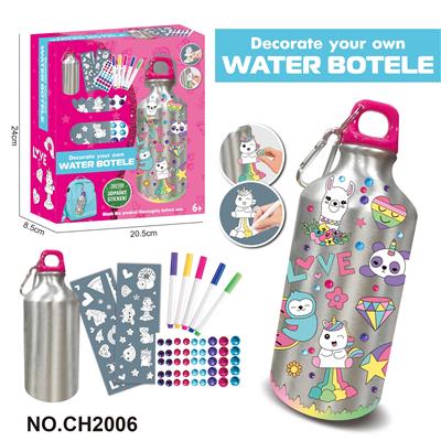 DIY独角兽贴纸涂鸦水瓶 (500ML， 5色水彩笔，) - OBL10365805