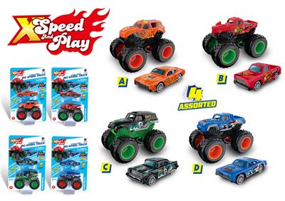 1：64合金怪兽大脚车肌肉车二合一吸板装(4款混装) - OBL10369316