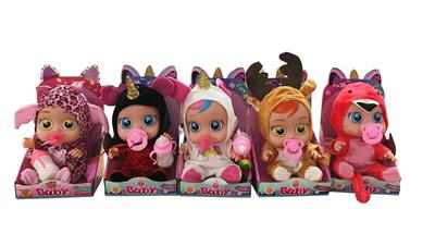 第2代5款独角兽10寸搪胶哭泣娃娃带4声音乐DAD .Mother.Angry.Cry带奶嘴娃娃带流眼泪功能 - OBL10370900