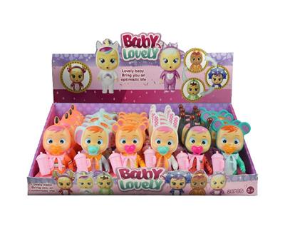 5寸实身哭泣娃娃带流眼泪功能带奶瓶，奶嘴，领巾。6款24PC混装 - OBL10370905