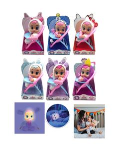 第6代10寸搪胶哭泣娃娃带夜光功能带毛绒加暖带餐椅四声音乐带流眼泪功能，带吸水奶瓶，带奶嘴，4个功能，6款夜光哭泣娃娃混装 - OBL10370935