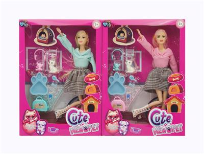 11寸实身11关节宠物女孩+猫咪配件 2款混装 - OBL10371585