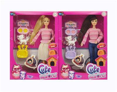 11寸实身9关节宠物女孩+猫咪配件 2款混装 - OBL10371586