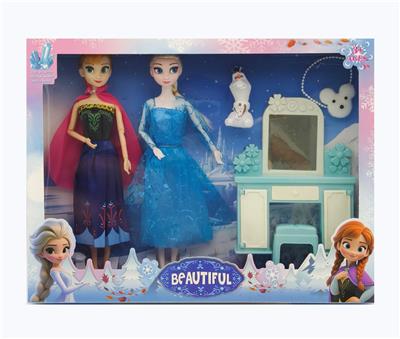 11寸实身9关节冰雪系列娃娃+雪宝+梳妆台+包包 - OBL10371597