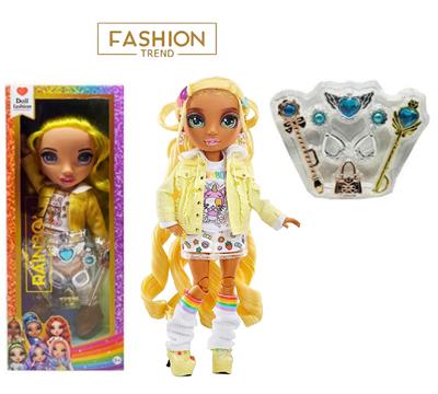 高端饰品系列  16寸搪胶带灯光音乐主题曲Rainbow High惊喜彩虹高中带耳环，戒指，手提包。魔术棒 5件套 - OBL10373850