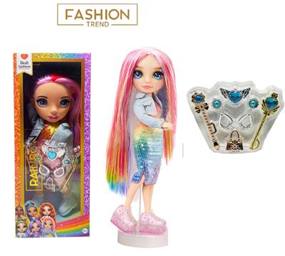 高端饰品系列  16寸搪胶带灯光音乐主题曲Rainbow High惊喜彩虹高中带耳环，戒指，手提包。魔术棒 5件套 - OBL10373852