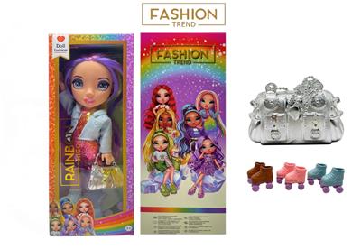 高端冬天系列  16寸硬吹瓶带灯光音乐主题曲Rainbow high惊喜彩虹高中带溜冰鞋、彩虹大手提包，衣服是抗寒雪花衣服 - OBL10373856