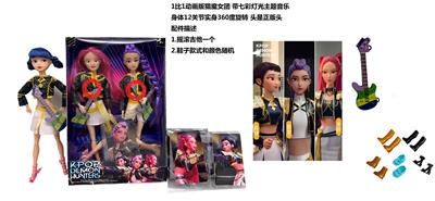 K-POP 猎魔女团动画版11.5寸12关节实身带七彩灯光主题曲鲁米佐伊米cospiay朋克双人芭比  带吉他主题套装，金貂卡片一张 - OBL10374992
