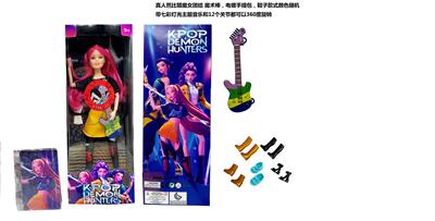 K-POP 猎魔女团真人版11.5寸12关节实身带七彩灯光主题曲Rumi鲁米打歌芭比带金貂卡片一张带摇滚吉他 - OBL10374994