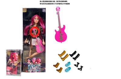 K-POP 猎魔女团真人版11.5寸12关节实身带七彩灯光主题曲鲁米佐伊米cospiay朋克芭比带吉他，金貂卡片一张 - OBL10375000