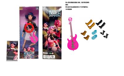 K-POP 猎魔女团真人版11.5寸12关节实身带七彩灯光主题曲鲁米佐伊米cospiay朋克芭比带吉他，金貂卡片一张 - OBL10375001