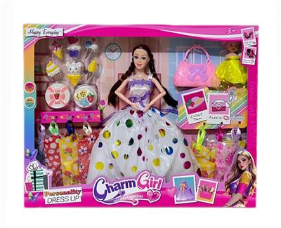 11.5寸实心芭比娃娃活动关节(3.5寸小凯丽+精致包包+蛋糕吸塑+7件衣服）套装 - OBL10380967