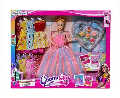 11.5寸实心芭比娃娃活动关节(项链+心形首饰吸塑+8件衣服）套装 - OBL10380969