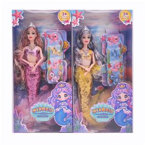 11.5寸9关节实身金丝长发美人鱼时尚芭比 带皇冠+项链+鱼吸塑 2款混 - OBL10381243