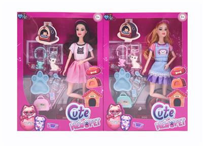 11.5寸十一关节实身《宠物系列》时尚芭比 带帽子+猫吸塑 2款混 - OBL10381269