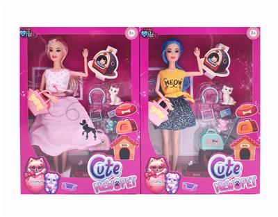 11.5寸九关节实身《宠物系列》时尚芭比 带手提包+猫吸塑 2款混 - OBL10381270