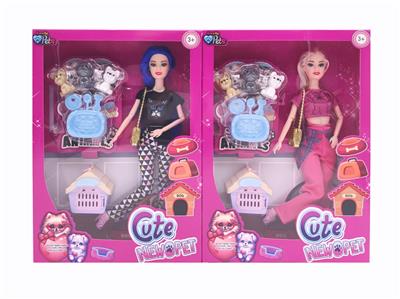 11.5寸十一关节实身《宠物系列》时尚芭比 带单肩包+狗篮+狗盘吸塑 2款混 - OBL10381272