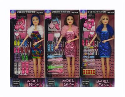 11寸实身11关节时尚亮片裙芭比+配件 3款混装 - OBL10381372