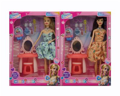 11寸实身9关节时尚碎花裙+梳妆台+化妆配件 2款混装 - OBL10381379