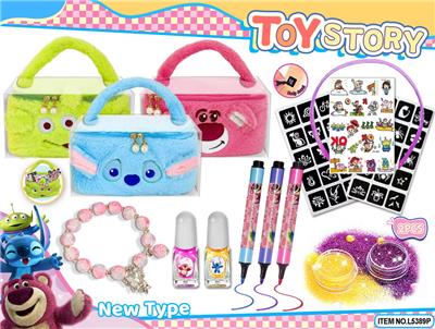 高档毛绒PVC手提盒纹身美甲套装配水晶手链(史迪仔/熊/三眼怪三款混装) - OBL10382701