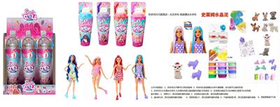 惊喜系列11.5寸实身苹果奶茶杯芭比带史莱姆水晶妮，5样惊喜配件[头发和脸部的变色部位都是感温变色】4款6PC - OBL10385082