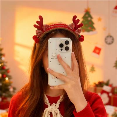 毛绒鹿角网格蝴蝶结圣诞发箍 - OBL10387203