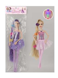 11寸实身11关节七彩金丝长发芭蕾舞芭比娃娃 天鹅舞芭比娃娃 配3发夹 带LR44  3个纽扣电池  带灯光音乐 - OBL10388717