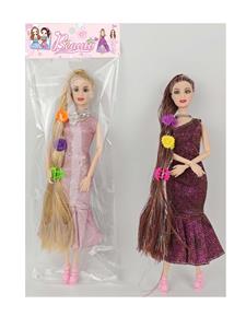 11寸实身11关节七彩金丝长发燕尾裙芭比娃娃 配3发夹 - OBL10388721