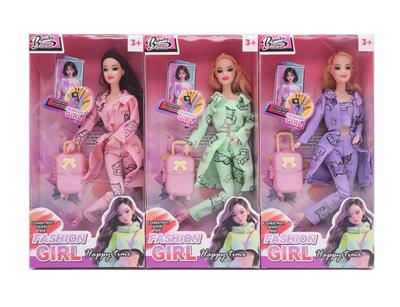 11.5寸十一关节实身时尚芭比 带小旅行箱 3款混 - OBL10389649