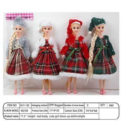 【英文】11.5寸11关节29厘米 3D真眼实身长辫圣诞芭比娃娃 多款混装 - OBL10390062