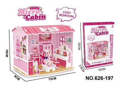 DIY益智拼装3D立体拼图迷你微观小屋-卡通熊钢琴屋带LED灯 - OBL10390735
