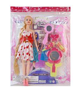 11.5寸30厘米11关节实身彩印眼长鞭芭比娃娃+梳妆道具时尚芭比公主娃娃 - OBL10392168