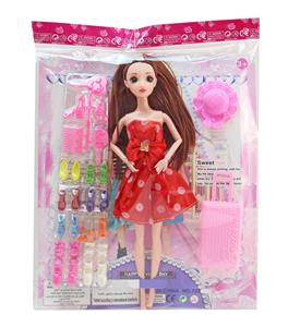 11.5寸30厘米9关节实身3D真眼芭比娃娃+鞋柜+行李箱+帽子时尚芭比公主娃娃 - OBL10392172