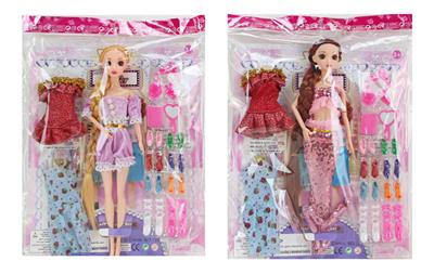 11.5寸30厘米9关节实身3D真眼麻花辫芭比/美人鱼娃娃+服装+鞋柜两款混装 公主换装芭比娃娃套装 - OBL10392175