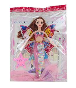 11.5寸30厘米9关节实身彩印眼美人鱼芭比+海星+魔法杖 公主娃娃 - OBL10392182