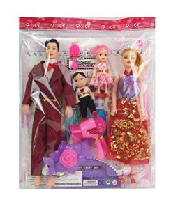 11寸5关节空身+空身男士娃娃+2只3寸娃娃一家四口主题芭比+吹风筒+小梳子+花花小玩具 - OBL10392195