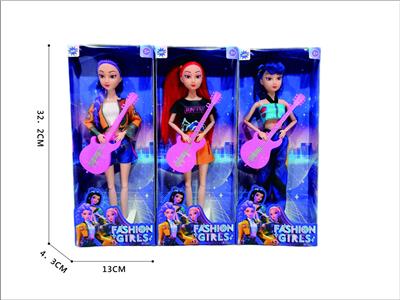 3款窗盒11寸实身活动关节时尚休闲猎魔女团芭芘配吉他 - OBL10392200