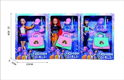 3款窗盒11寸实身活动关节时尚休闲猎魔女团芭芘配手提包，帽，吉他，配件 - OBL10392202