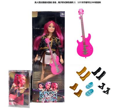 K-POP 猎魔女团真人版11.5寸12关节实身鲁米佐伊米cospiay朋克芭比带吉他，金貂卡片一张 - OBL10393128