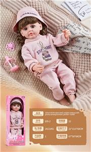 【英文】22寸55厘米5关节搪胶身体3D真眼仿真娃娃重生娃娃带奶嘴+奶瓶 - OBL10393315