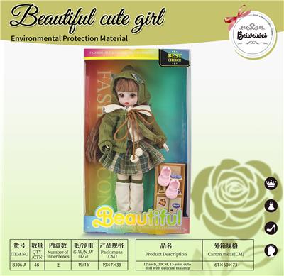 【英文】12寸 30厘米 13关节 实身 3D漫画眼时尚卡通戴绿帽子萝莉娃娃 - OBL10393340