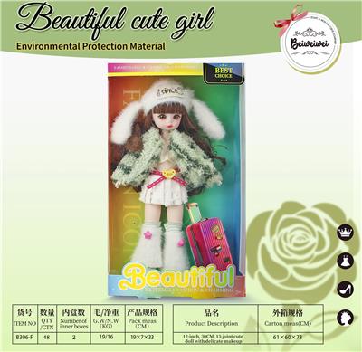 【英文】12寸 30厘米 13关节 实身 3D漫画眼时尚卡通戴兔帽子时尚萝莉娃娃 - OBL10393345