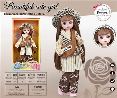 【英文】12寸 30厘米 13关节 实身 3D漫画眼时尚卡通戴帽子+斜挎包萝莉娃娃 - OBL10393353