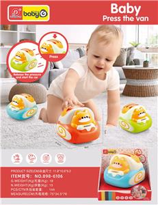 婴儿、婴童按压式卡通车面包车、宝宝益智启蒙玩具、开发宝宝脑力的智取玩具、按压即能跑、亲子互动（三色混装） - OBL10398566