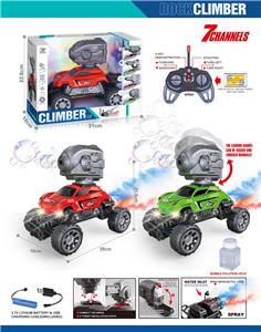 27MHz1:16七通带喷雾灯光、射泡泡、自动演示功能遥控攀爬车（包电）红、绿2色混装 - OBL10399017