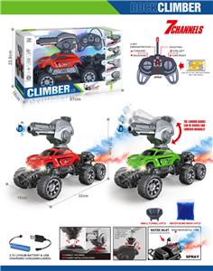 27MHz1:16七通带喷雾灯光、射水弹、自动演示功能6轮遥控攀爬车（包电）红、绿2色混装 - OBL10399024