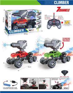 27MHz1:16七通带喷雾灯光、射水、自动演示功能6轮遥控攀爬车（包电）红、绿2色混装 - OBL10399026